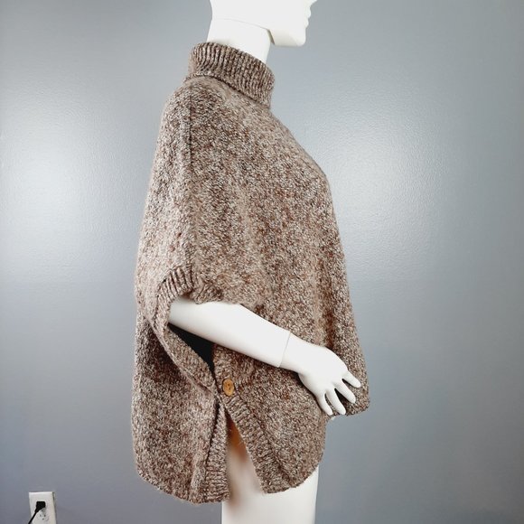 American Rag Poncho Sweater Womens One Size Brown Knit Turtleneck Button Closure - Picture 3 of 7